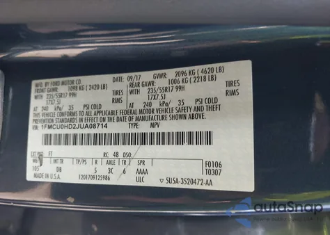 2018 Ford Escape Sel from USA, damaged, VIN 1FMCU0HD2JUA08714